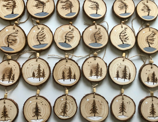 Wood burned and hand painted gift tags / tree ornaments